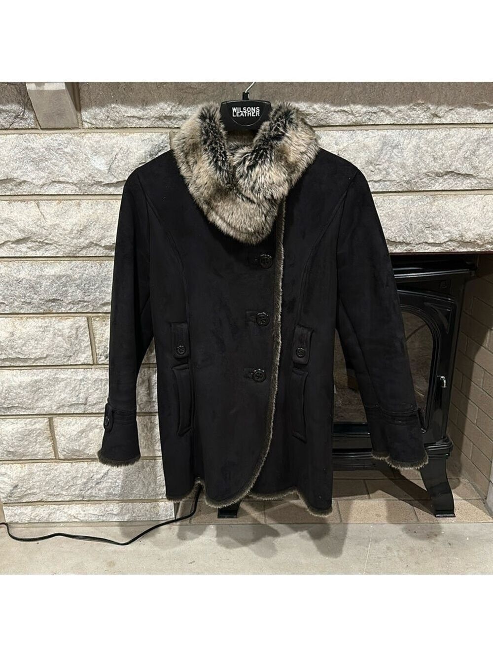 Espirit Collection faux fur suede button up winter coat size medium